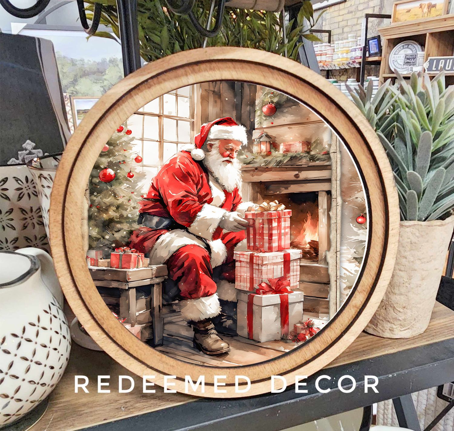 8&quot; Round Santa With Gifts Art