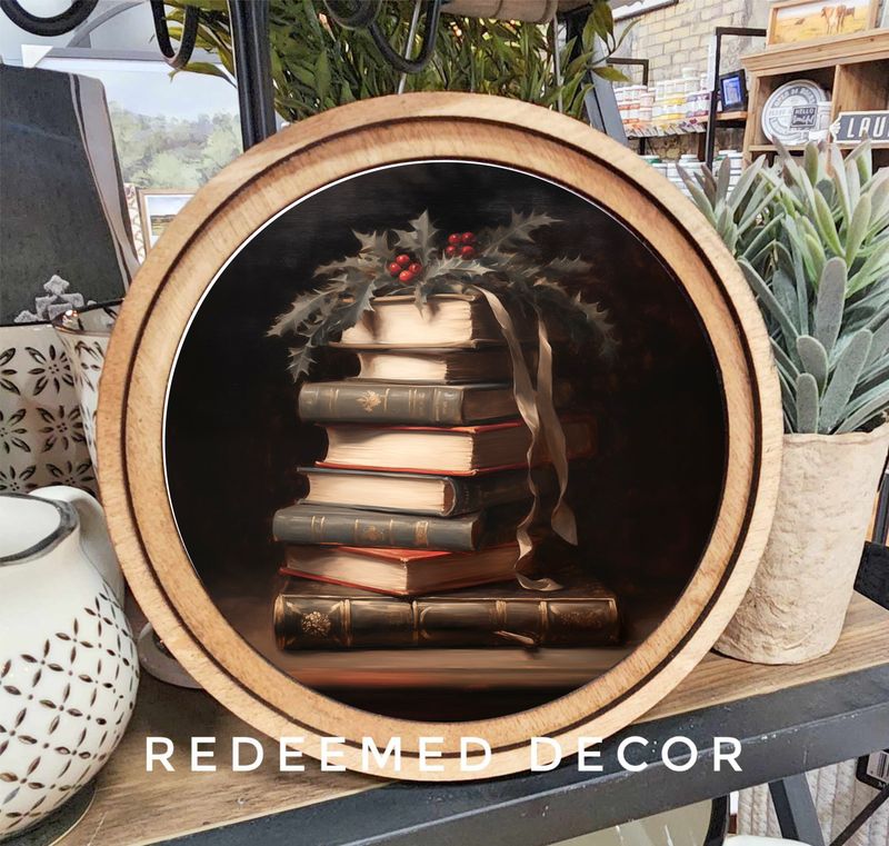 8&quot; Round Christmas Books Art
