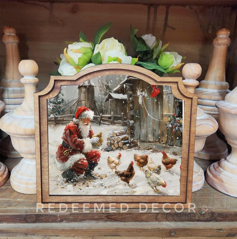Provincial Santa With Chickens Framed Art
