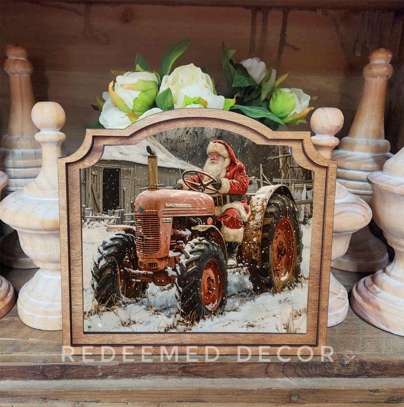 Provincial Tractor Santa Framed Art