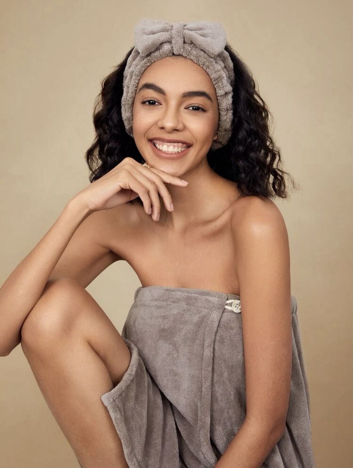 Ensemble 3 pièces avec serviette ajustable,  turban et bandeau