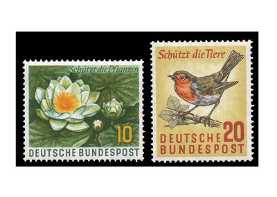 Германия. Охрана природы: водяная лилия и малиновка. Серия из 2 марок