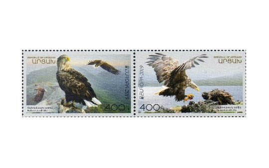 Арцах (Нагорный Карабах). EUROPA. Национальные птицы. Орлан-белохвост. Сцепка из 2 марок