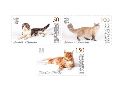 Киргизия (KEP). Домашние кошки. Серия из 3 марок
