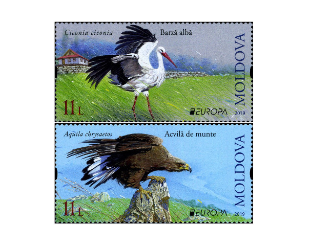 Молдавия. EUROPA. Национальные птицы. Белый аист и беркут. Серия из 2 марок