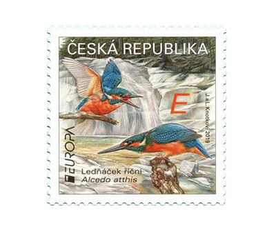 Чехия. EUROPA. Национальные птицы. Обыкновенный зимородок. Марка