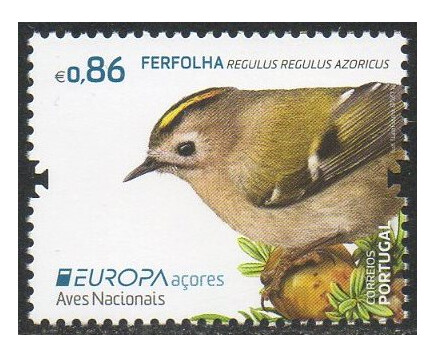 Азорские острова. EUROPA. Национальные птицы: жёлтоголовый королёк. Марка