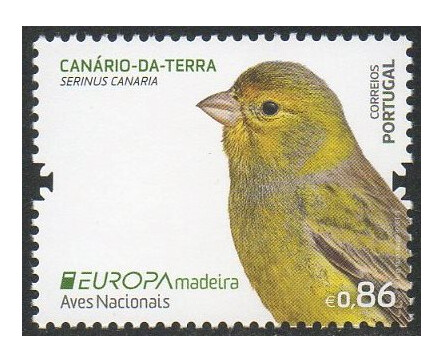 Мадейра. EUROPA. Национальные птицы: канарский канареечный вьюрок. Марка