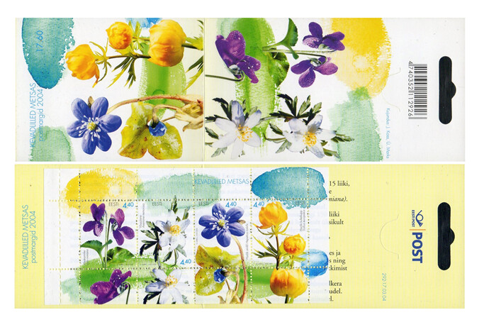 Эстония. Весенние цветы. Буклет с почтовым блоком из 4 марок