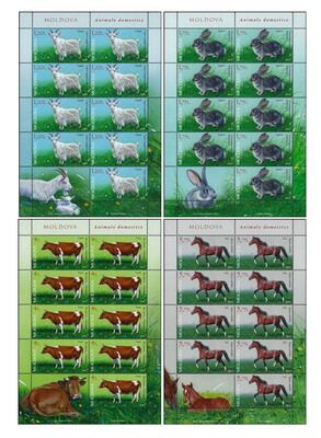 Молдавия. Домашние животные. Серия из 4 листов по 9 марок с купоном