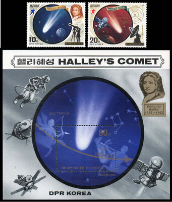 КНДР. Комета Галлея. Серия из 2 марок и почтового блока