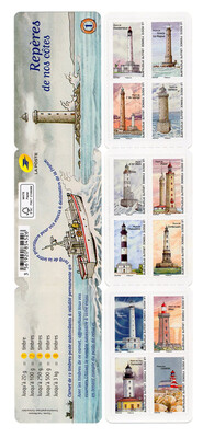 Франция. Маяки. Почтовый буклет из 12 самоклеящихся марок