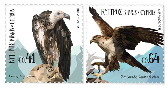 Кипр. EUROPA. Национальные птицы: Белоголовый сип и Ястребиный орёл. Серия из 2 марок