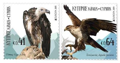 Кипр. EUROPA. Национальные птицы: Белоголовый сип и Ястребиный орёл. Серия из 2 марок