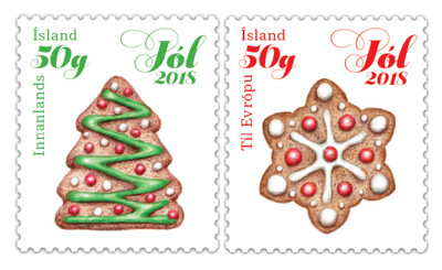 Исландия. Рождество. Имбирные пряники. Серия из 2 самоклеящихся марок