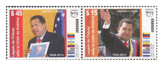 Уругвай. UPAEP. Герои и легенды. Уго Рафаэль Чавес Фриас (1954-2013), Президент Венесуэлы. Сцепка из 2 марок