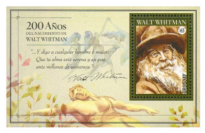 Уругвай. 200 лет со дня рождения Уолт Уитмен (1819-1892), американского поэта и публициста. Почтовый блок