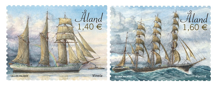 Аландские острова. Парусные корабли: "Vineta" и "Parma". Серия из 2 марок