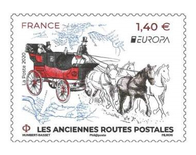 Франция. EUROPA. Древние почтовый маршруты. Марка