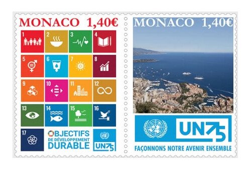 Монако. 75 лет Организации Объединённых Наций. Совместный выпуск. Сцепка из 2 марок