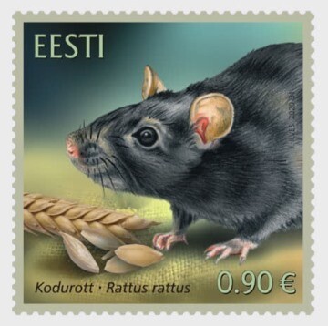 Эстония. Фауна. Чёрная крыса. Марка