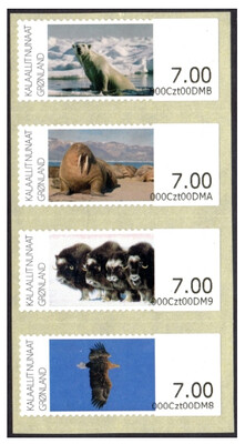 Гренландия. Полярная фауна. Серия из 4 самоклеящихся марок для почтовых автоматов