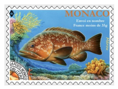 Монако. Фауна. Рыбы. Групер (Мероу). Предварительно аннулированная марка