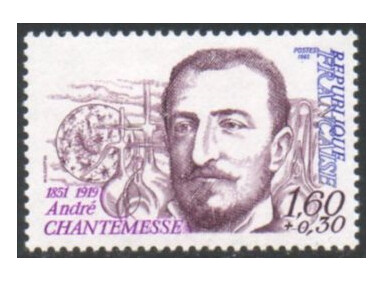 Франция. Известные личности. Андре Шантемесс (1851-1919), французский бактериолог, работал над исследованием брюшного тифа и дизентерии. Марка