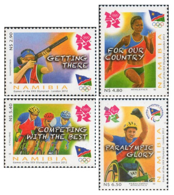 Намибия. Игры ХХХ Олимпиады и XIV Летние Паралимпийские игры 2012 года в Лондоне. Серия из 4 марок