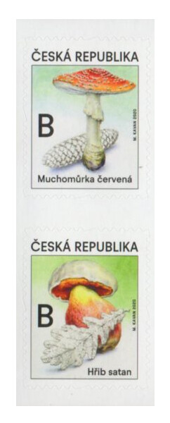 Чехия. Ядовитые грибы. Мухомор красный и Сатанинский гриб. Сцепка из 2 марок