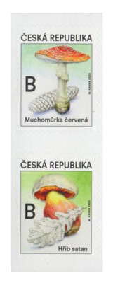 Чехия. Ядовитые грибы. Мухомор красный и Сатанинский гриб. Сцепка из 2 марок