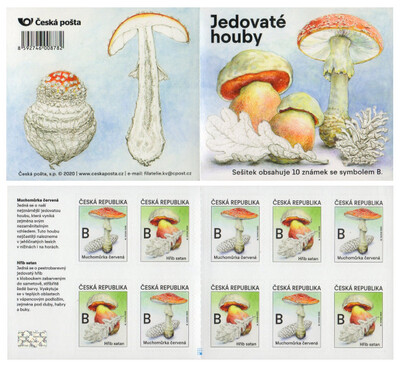Чехия. Ядовитые грибы. Мухомор красный и Сатанинский гриб. Буклет из 5 сцепок по 2 самоклеящихся марки