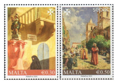 Мальта. SEPAC. Произведения искусства из национальных коллекций. Картины Эдварда Каруана Дингли (1876–1950). Серия из 2 марок