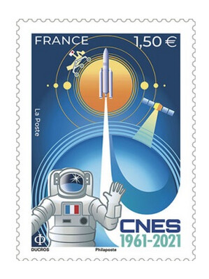 Франция. 60 лет Национальному центру космический исследований (CNES). Марка