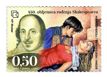 Мостар (БиГ). 2014. 450 лет со дня рождения Уильяма Шекспира (1564-1616), английского поэта и драматурга. Марка