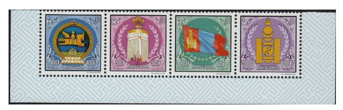 Монголия. 2009. Государственные символы. Сцепка из 4 марок