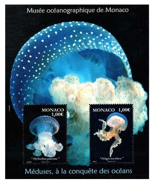 Монако. 2015. Океанографический музей Монако. Медузы - покорители океанов. Почтовый блок из 2 марок