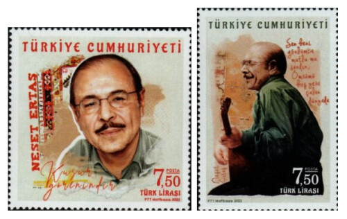 Турция. 2022. Нешет Эрташ (1938-2012), музыкант, ашуг народный (певец-поэт). Серия из 2 марок