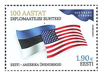 Эстония. 2022. 100 лет дипломатическим отношениям между Эстонской Республикой и Соединенными Штатами Америки. Марка