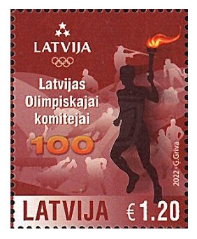Латвия. 2022. 100 лет Латвийскому олимпийскому комитету. Марка