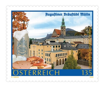 Австрия. 2022. Augustiner Bräustübl Mülln - всемирно известная пивоварня, находящаяся в бывшем здании монастыря. Марка