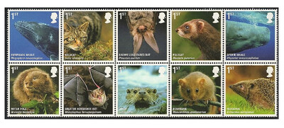 Великобритания. 2010. Фауна. Млекопитающие. Сцепка из 10 марок