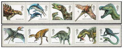 Великобритания. 2013. Доисторические животные. Динозавры. Серия из 10 самоклеящихся марок