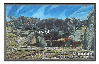 Маврикий. 2009. Фауна. Вымершая маврикийская гигантская черепаха (Cylindraspis inepta). Почтовый блок
