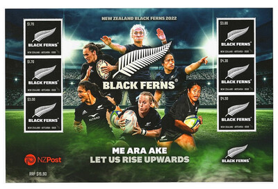 Новая Зеландия. 2022. Black Ferns - женская сборная команда Новой Зеландии по регби. Почтовый блок из 6 марок