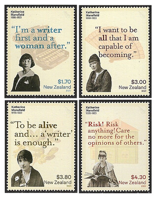Новая Зеландия. 2023. 100 лет со дня смерти Кэтрин Мэнсфилд (1888-1923), новозеландской и английской писательнице-новеллистке. Серия из 4 марок