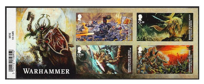 Великобритания. 2023. Вселенная Warhammer (англ. - "Молот войны"). Почтовый блок из 4 самоклеящихся марок