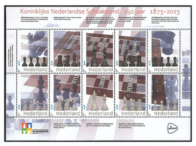 Нидерланды. 2023. 150 лет Королевской шахматной федерации Нидерландов (1873-2023). Почтовый блок из 10 марок