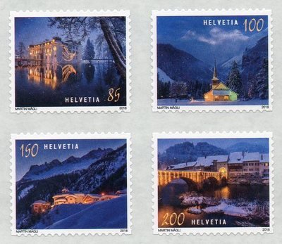 Швейцария. Рождество. Серия из 4 самоклеящихся марок