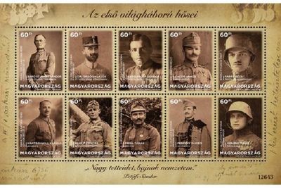 Венгрия. Герои Первой мировой войны. Почтовый блок из 10 марок